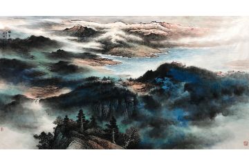 张绪洪新品六尺横幅国画山水画《龙潭聚宝》