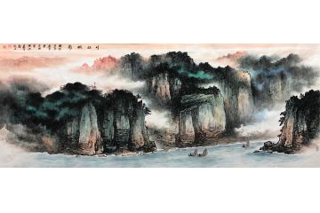 张绪洪新品力作六尺横幅国画山水画《川江帆影》