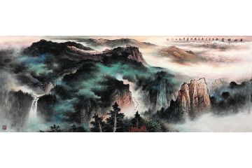 张绪洪新品力作六尺横幅国画山水画《春山祥云》