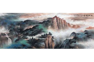 张绪洪新品力作六尺横幅国画山水画《湖山祥云》
