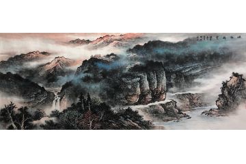 张绪洪新品力作六尺横幅国画山水画《峡江晴云》