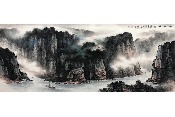 张绪洪新品力作六尺横幅国画山水画《峡江烟云》