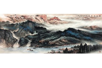 张绪洪新品力作六尺横幅国画山水画《湖光山色》