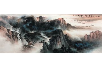 张绪洪新品力作六尺横幅国画山水画《溪山祥云》
