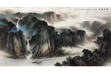 张绪洪新品力作四尺横幅国画山水画《峡江晴云》