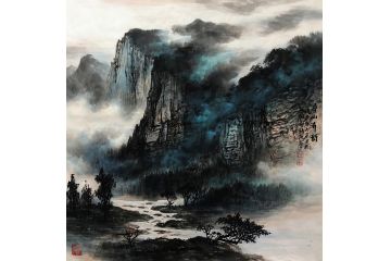 张绪洪新品力作小品斗方国画山水画《春山清韵》