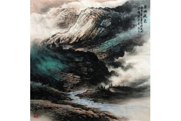 张绪洪新品力作斗方国画山水画《溪山晓色》