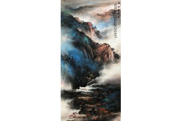 张绪洪新品四尺竖幅国画山水画《溪山祥云图》