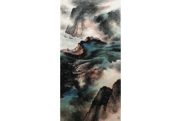 张绪洪新品四尺竖幅国画山水画《一江春雨急》
