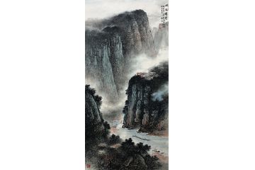 张绪洪新品四尺竖幅国画山水画《峡江晴云》