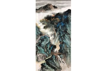 张绪洪新品四尺竖幅国画山水画《观云图》