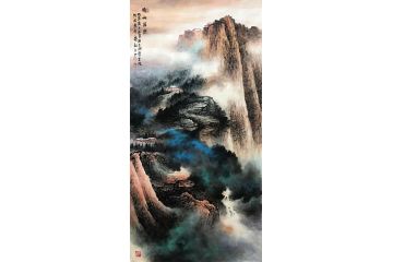张绪洪新品四尺竖幅国画山水画《晴山落照》