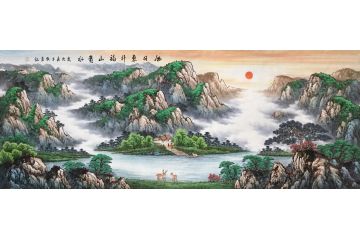 温牧原国画新品山水画《旭日东升富山贵水》