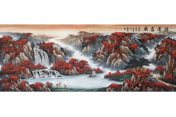 温牧原新品六尺横幅聚宝盆山水画《鸿运当头》