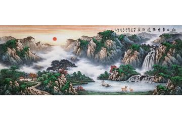 温牧原新品六尺横幅聚宝盆《旭日东升源远流长》