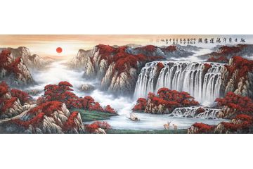 温牧原新品六尺横幅聚宝盆《旭日东升鸿运当头》