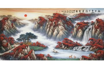 温牧原新品力作四尺横幅聚宝盆《旭日东升鸿运当头》