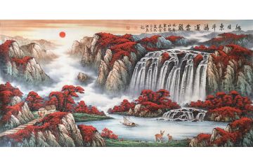 温牧原流水生财聚宝盆《旭日东升鸿运当头》