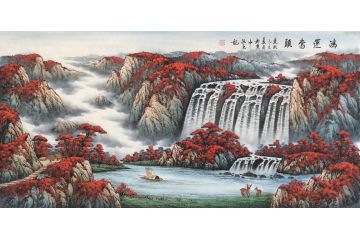 温牧原新品四尺横幅鸿运聚宝盆山水画《鸿运当头》