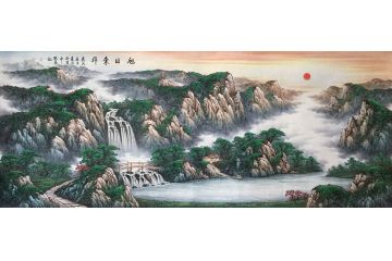 温牧原新品国画八尺横幅聚宝盆《旭日东升》