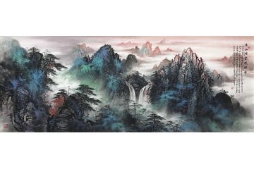 资春成新品六尺横幅国画《黄山烟云映朝晖》