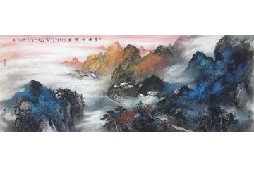 资春成新品六尺横幅国画山水画《翠谷秋晖图》