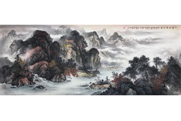 资春成新品六尺横幅国画山水画《金秋意正浓》