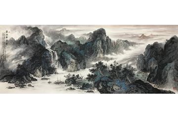 资春成新品六尺横幅国画山水画《溪山胜景图》