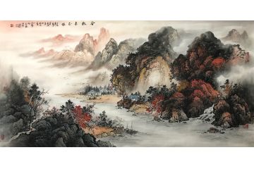 资春成新品四尺横幅国画山水画《金秋意正浓》
