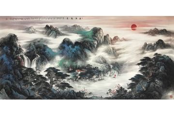资春成新品四尺横幅聚宝盆《紫气东来》