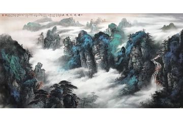 资春成新品四尺横幅国画山水画《仙境武陵源》
