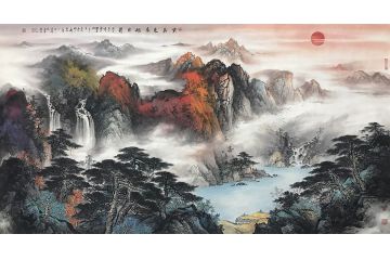 资春成新品四尺横幅山水画《紫气东来旭日升》