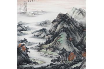 资春成新品国画斗方山水画《江山平远图》