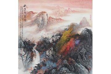 资春成新品国画斗方山水画《秋清泉气香》