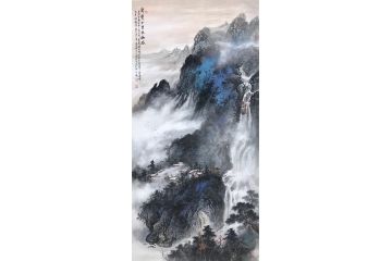 资春成新品四尺竖幅山水画《泉声十里出幽谷》