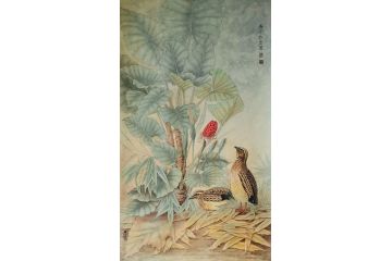 陈松岩四尺竖幅工笔花鸟画作品《穷款》