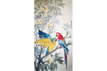 陈松岩四尺竖幅工笔花鸟画作品《穷款》