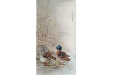 陈松岩小尺寸工笔花鸟画作品《穷款》
