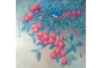 陈松岩斗方画工笔花鸟画作品《穷款》