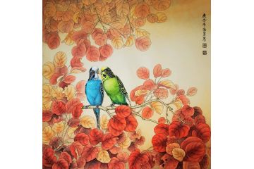陈松岩斗方画工笔花鸟画作品《穷款》