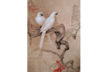 陈松岩小尺寸工笔花鸟画作品《天产乾皋此异禽》