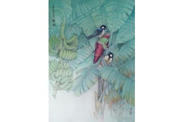 陈松岩小尺寸工笔花鸟画作品《穷款》