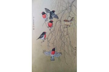 陈松岩小尺寸工笔花鸟画作品《穷款》