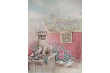 陈松岩小尺寸工笔花鸟画作品《和平年代》
