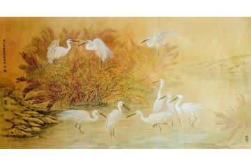 陈松岩六尺横幅工笔花鸟画作品《穷款》