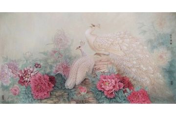 陈松岩六尺横幅工笔花鸟画作品《穷款》