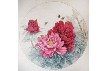 陈松岩斗方画工笔花鸟画作品《穷款》