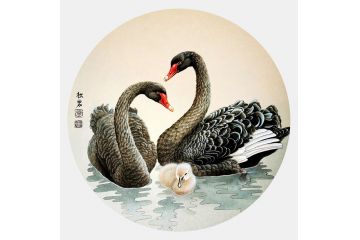 陈松岩斗方画工笔花鸟画作品《穷款》
