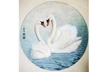 陈松岩斗方画工笔花鸟画作品《穷款》