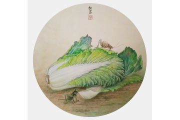 陈松岩斗方画工笔花鸟画作品《穷款》